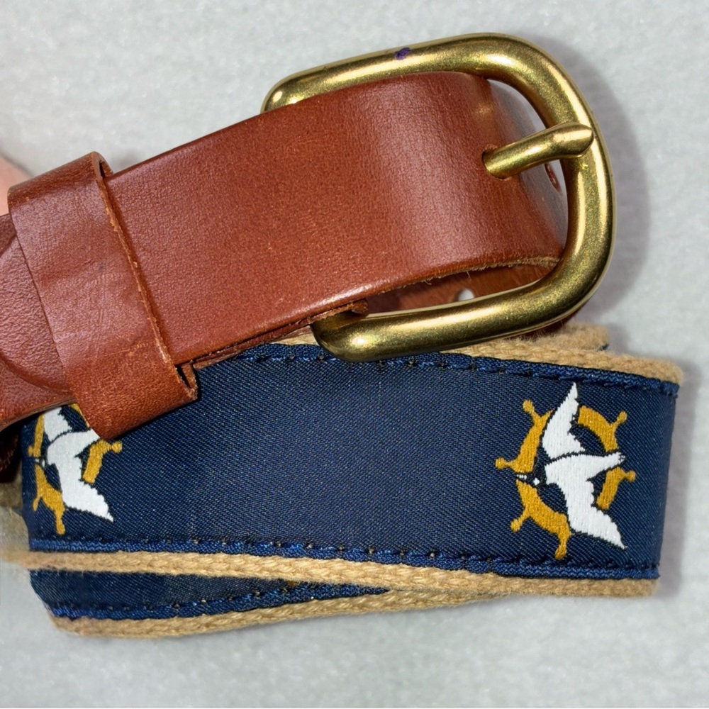 Leather Man Ltd Belt Swallow Ships Wheel Brass Leather Cotton Size 28 Preppy